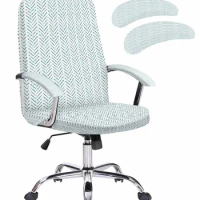 Modern Art Line Texture Teal Elastic Office Chair Cover Gaming Computer Chair Armchair Protector Seat Covers