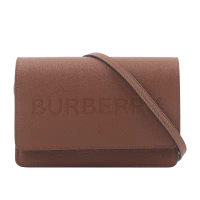 【BURBERRY】Hampshire 壓印標誌牛皮皮夾式手拿包/斜背包(焦糖色)