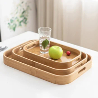Bamboo Scented Tea Tray Raw Bamboo Material Square Round Simple Storage Tray Breakfast Dessert Food Serving