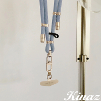 【KINAZ】多功能品牌霧金釦環手機夾片背繩組-藍莓汽水-帶我走系列