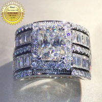 luxury moissanite diamond Rectangle &amp; Round D VVS 18K Au750 White Gold Men's Ring Wedding Party Engagement Anniversary Ring