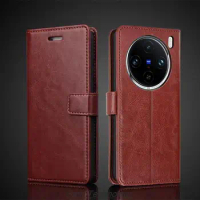 Card Holder Cover Case for Vivo X100 Pro Pu Leather Flip Cover Retro Wallet Phone Case Vivo X100 Pro Business Fundas Coque
