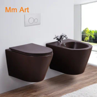 Ceramic luxury modern design bathroom suites wall hung toilet and bidet set Closestool wc