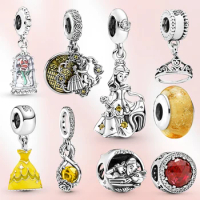 925 Sterling silver Charm Belle pendant fit original Pandora Bracelet beauty and the beast charm Jewelry Woman herocross disney