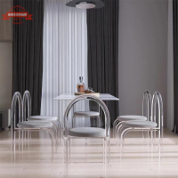 現代簡約輕奢巖板餐桌亞克力透明大理石懸浮小戶型長方形桌椅組合