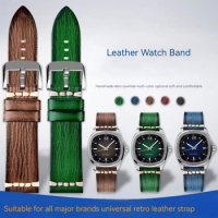 Retro Green Brown Leather Watch Band Calfskin Watch Strap 20/22/24mm Watch Accessories for Panerai Seiko SKX007 Omega Tudor