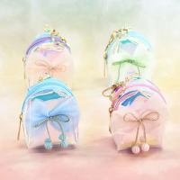 Best-selling laser transparent iridescent coin purse, light luxury mesh bow mini cute small backpack