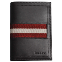 BALLY TIANSON 經典紅白條紋織帶皮革證照卡片/名片夾(咖啡)