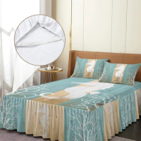 Marine Life Pattern Wooden Sea Horse Silhouette Bed Skirt Fitted Bedspread With Pillowcases Mattress Cover Bedding Set Bed Sheet