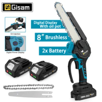 Gisam 8 Inch Brushless Electric Chainsaw Cordless Rechargeable Battery Woodworking Garden Pruning Saw Tool for Makita 18V Batter
