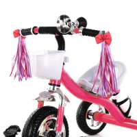 ToddMomy Pair Motorcycle Handlebars Girls Bicycle Pink Decor Large Bow Bike Bicycle Tassel Ribbon Micro Kickboard Tricycle