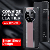 Cowhide Leather Flip Case For Huawei Mate 40 Pro Business Smart Sleep Wake Porsche Design Cell Phone Cover For Huawei Mate 40RS