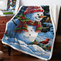 Christmas Snowman Bird Berry House Blankets Winter Warm Cashmere Blanket Office Sofa Soft Throw Blanket Kids Bed Bedspread