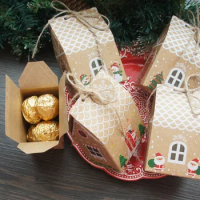 10pcs Merry Christmas House Santa Knocks At The Door Box As Gift Candy Chocolate Sweet Packaging Party Favors Gifts DIY Use
