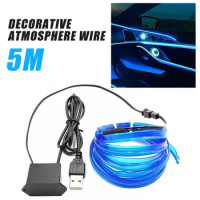 5M/16FT Car Interior Lighting 12V Flexible Soft Tube USB El Wire Neon Glowing LED Car Light Strip Low-Power For Automotive