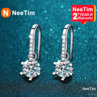 NeeTim Real Moissanite Drop Earrings for Women 925 Silver White Gold Plated Earing Wedding Engagement Fine Jewelry Free Shipping