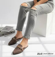 Forfeet Gracia Sandal Mules Wanita Flat Motif Kanvas DW 21 37 Abu-Abu