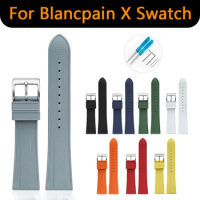 Fluoro Rubber Strap for Blancpain X Swatch 22mm Sport Waterproof Premium FKM Replace Watch Band for Men Women with tools