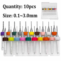 Carbide micro drill bits, small CNC drill bit set, 10 pieces, suitable for drilling printed circuit