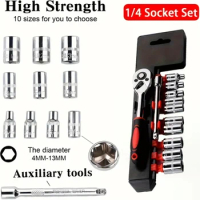12PCS Socket Wrench Set 1/4 Steel Torque Ratchet Wrench Car Tool Ratchet Torque Quick Wrench Spanner Motorcycle Hand Tools