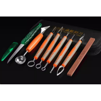 刀9件套（橙色）（雕刻刀、雙頭水果挖、拉刻刀*5把、磨刀石） 