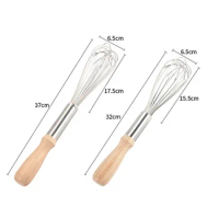 50Pcs Manual Egg Blender With Wood Handle Stainless Steel Hand Beater Dough Cream Stirring Mixer Whisk Cooking Baking Frother