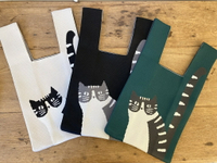 【現貨】日本進口 正版 貓咪 雙色 針織包 針織手提袋(3色)｜小鶴日貨