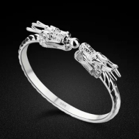 Yasmin Stretch dragon bracelet cuff for men punk rock bangle jewelry antique silver color Retro Bangle Double dragon silver