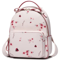 JUST STAR PU Backpack Women Fashion Floral Print Shoulder Bag Lady Romantic Pink Spring Travel Backpack