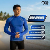 Baju Baselayer Pria Manset Berenang Outdoor Rashguard Wetsuit Lycra XXXL Biru Benhur