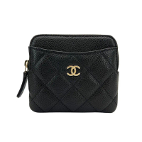 Chanel 菱格紋金雙C拉鍊卡夾/零錢包（AP2061-黑）