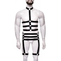 Fashion Men Harness Lingerie Neck Adjustable Jockstrap Gay Elastic Body Harness Cage Garter Bondage Club Carnival Harness Set