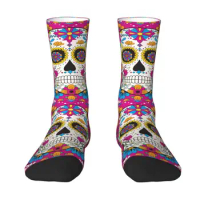 Day Of The Dead Sugar Skull Dress Socks Men Women Warm Funny Novelty Halloween Mexican Flowers Crew Socks