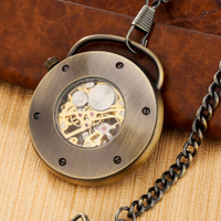 懷錶 懷表 青銅外殼復古無蓋機械錶 男女手動懷錶 戶型把手手錶 禮品收藏品