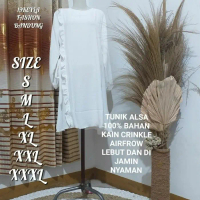 ALLSA TUNIK 100% BAHAN KAIN CRINKLE PUTIH TULANG S/M/L/XL/XXL/XXXL