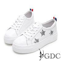 GDC-真皮星星俏皮逗趣素面綁帶百搭厚底休閒鞋-白色