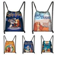 Lady and the Tramp Drawstring Boy Girl Fasion Bags Women Large Capacity Shopping Bag Teenager Backpack Portable Travel Bags