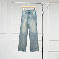 Seluar Jeans Vintaj Wanita, Gaya Korea, Siri Asas, DP007, Cuci Retro, Pinggang Tinggi, Lurus dan Pel