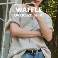 WAFFLE OVERSIZE SHIRT เสื้อยืดผ้าวาฟเฟิลกระดุมที่คอ 5 เม็ด คําแนะนําการขายที่ร้อนแรงในเดือนนี้