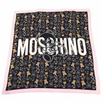 MOSCHINO 泰迪熊印花粉框黑色真絲方巾 圍巾(90x90)