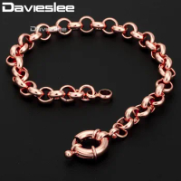 585 Rose Gold Color Womens Bracelet Chain Rolo Link Sailor Clasp 6mm 18cm 20cm 23cm 25cm GB212