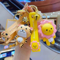 Creative Tiger Lion Dinosaur Key Chain For Women Cute Panda Bunny Cat Animal Car Keychain Bag Pendant Gift