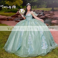 Green Princess Ball Gowns Quinceanera Dress For Mexican Girls Birthday Prom Dress Appliques Sequined Beads 1516 Vestidos
