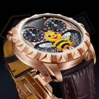Lucky Harvey Limited edition Automatic mechanical movement watches for men Synthetic sapphire Bee flapping dial waterproofwatch