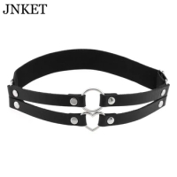 JNKET New Women Punk Peach Heart Garter Belt Metal Leg Ring Garter PU Leather Leg Belt Suspender Elastic Leg Ring