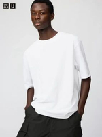 Uniqlo AIRism Cotton Oversized Crew Neck T-Shirt Kaos Pria Lengan Pendek 00 WHITE L
