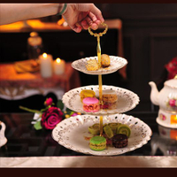 水果盤 客廳水果盤 幹果盤 陶瓷三層點心架英式歐式創意客廳果盤蛋糕糖果盤下午茶點心盤