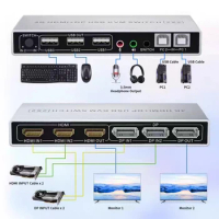 Dual Monitor HDMI DisplayPort KVM Switch 4K 60Hz 2X2 Mixed inputs DP HDMI KVM Switch 2 Monitors 2 Computers for PC laptop