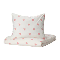 BARNDRÖM 單人被套附一個枕頭套, 心 白色/粉紅色, 150x200/50x80 公分