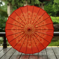 Red Oiled Paper Decorative Umbrella Hanfu Woman Chinese Wedding Silk Umbrella Decoration Parasol Paraguas Sombrilla Sun Shade